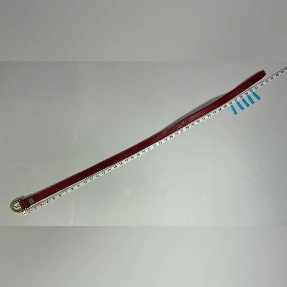 VTG Red Genuine Leather Fossil Brass Buckle Belt Size L 36-40” - Picture 4 of 16